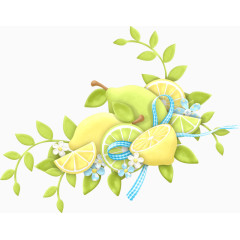 水果手绘柠檬绿叶