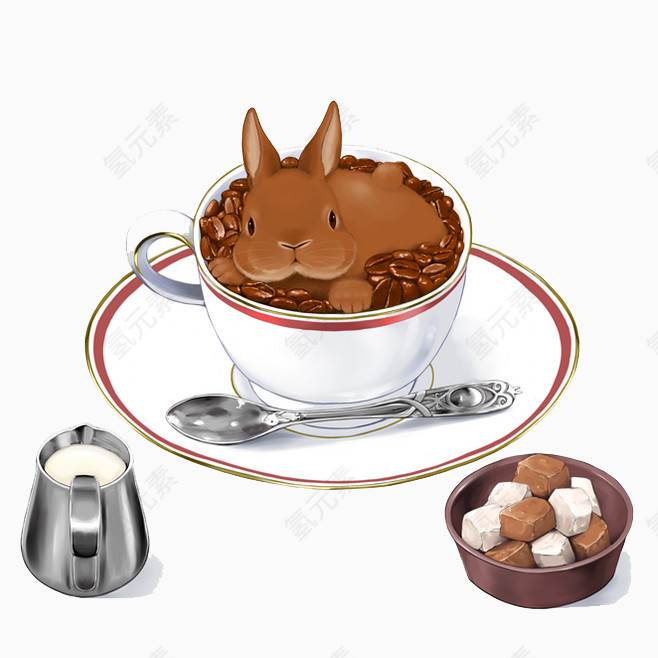 手绘藏在咖啡豆里的兔子