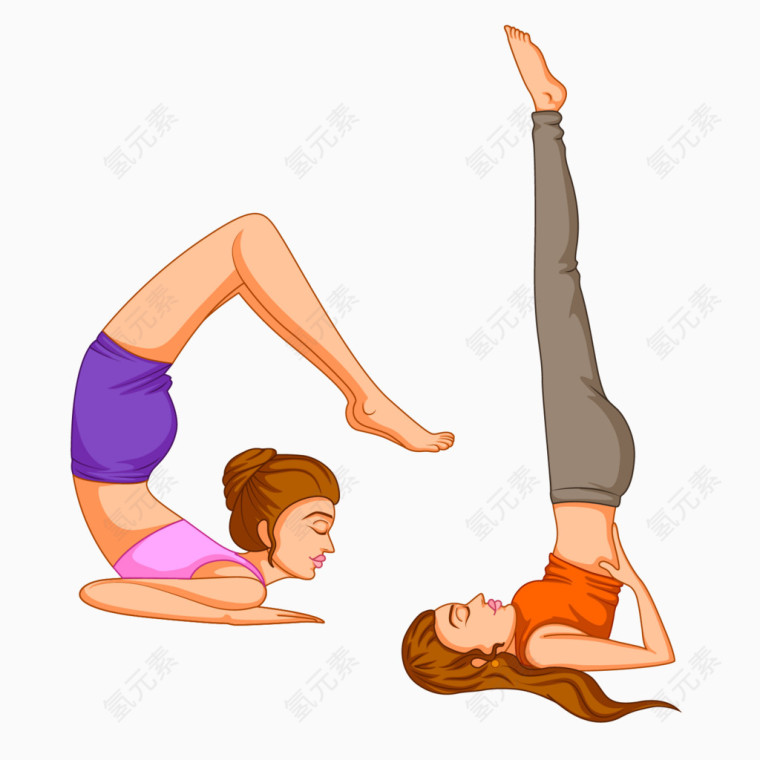 卡通手绘彩色女子练瑜伽直立腿