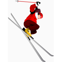 卡通手绘红色衣服滑雪女孩