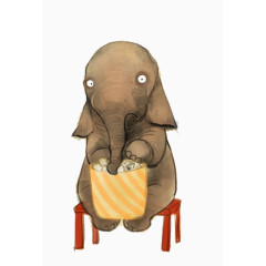 手绘吃爆米花的大象