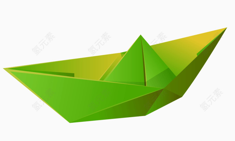 卡通手绘折纸绿色小船 