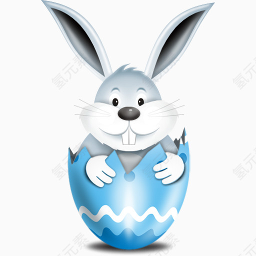 破蛋小兔子黑白兔子蓝色蛋壳兔子牙齿