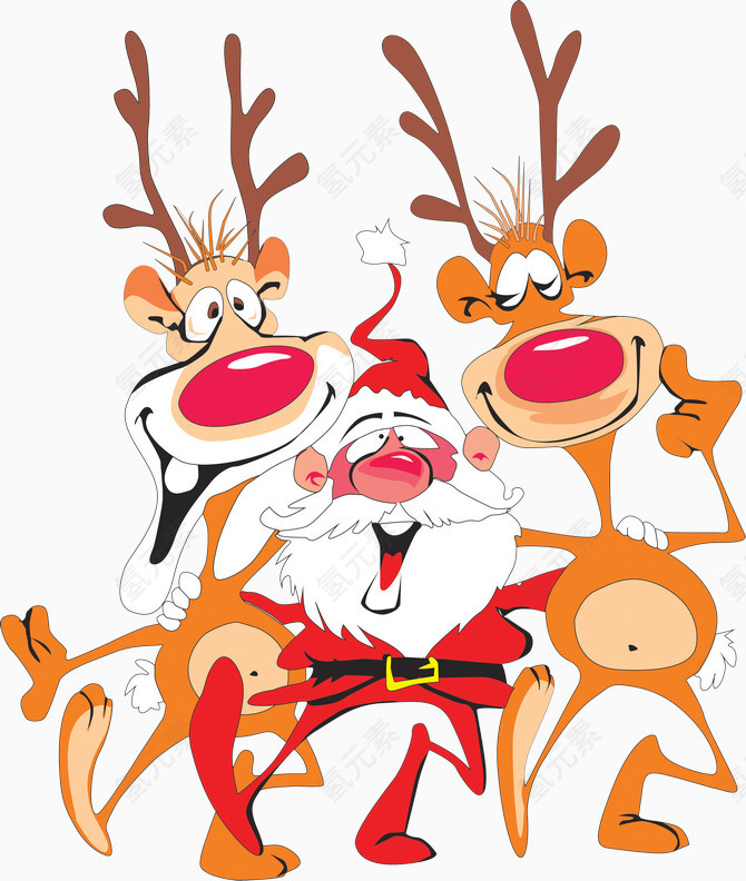 矢量手绘圣诞老人和麋鹿