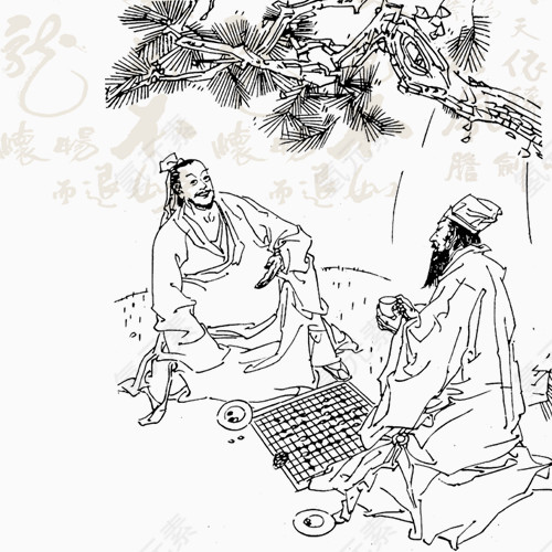 手绘黑白版画古代人