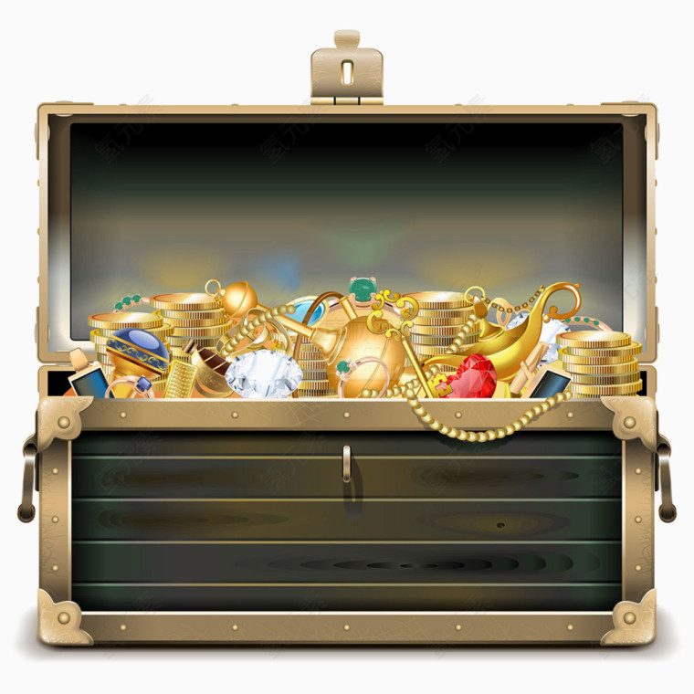  宝箱和金银珠宝矢量素材