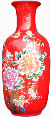 红色牡丹花陶瓷花瓶