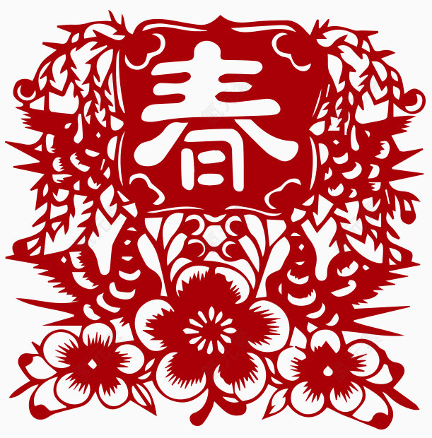 春节喜鹊剪纸红色