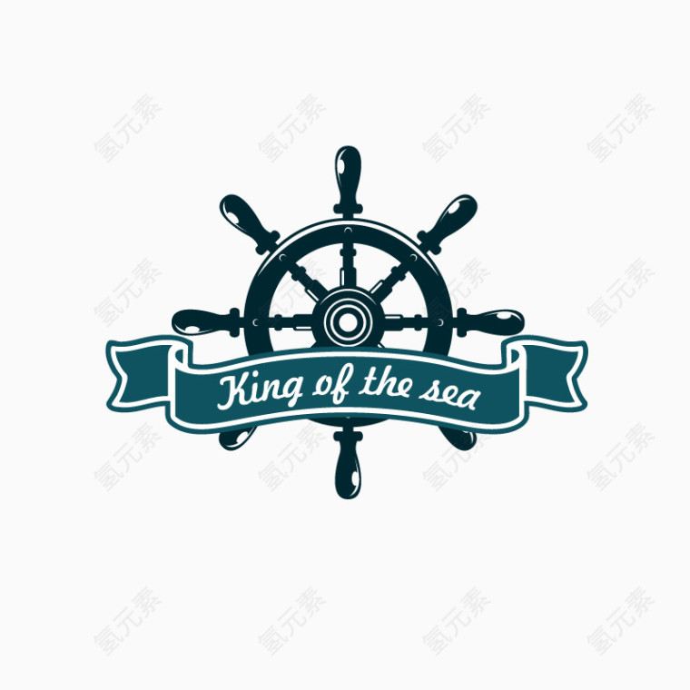 航海元素标签矢量 方向盘 船舵 丝带