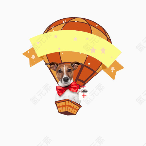 手绘乘着热气球的狗PNG素材