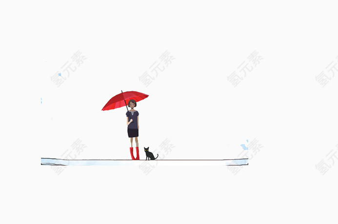 撑伞女孩与猫咪