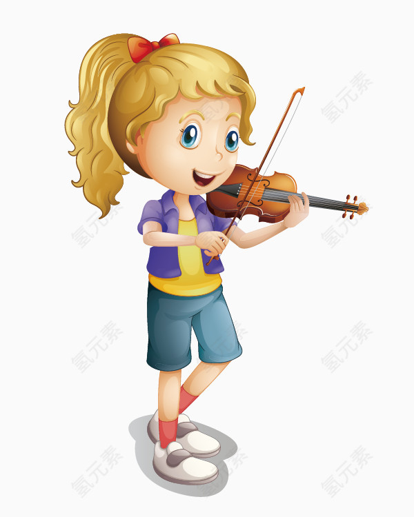 卡通手绘拉小提琴的女孩