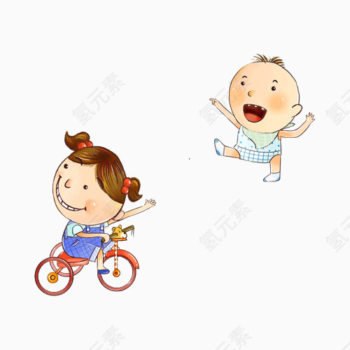 骑车的小孩婴儿卡通手绘装饰元素