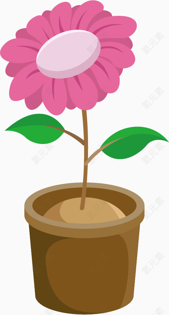 矢量粉色花朵盆栽