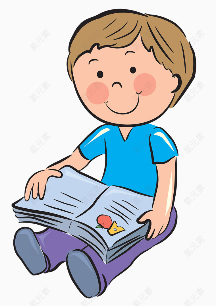 儿童手绘男孩看书