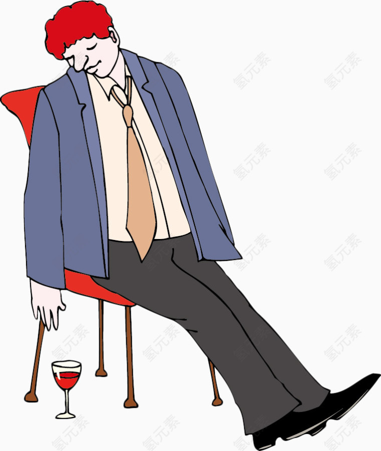 卡通坐在椅子上喝酒的人