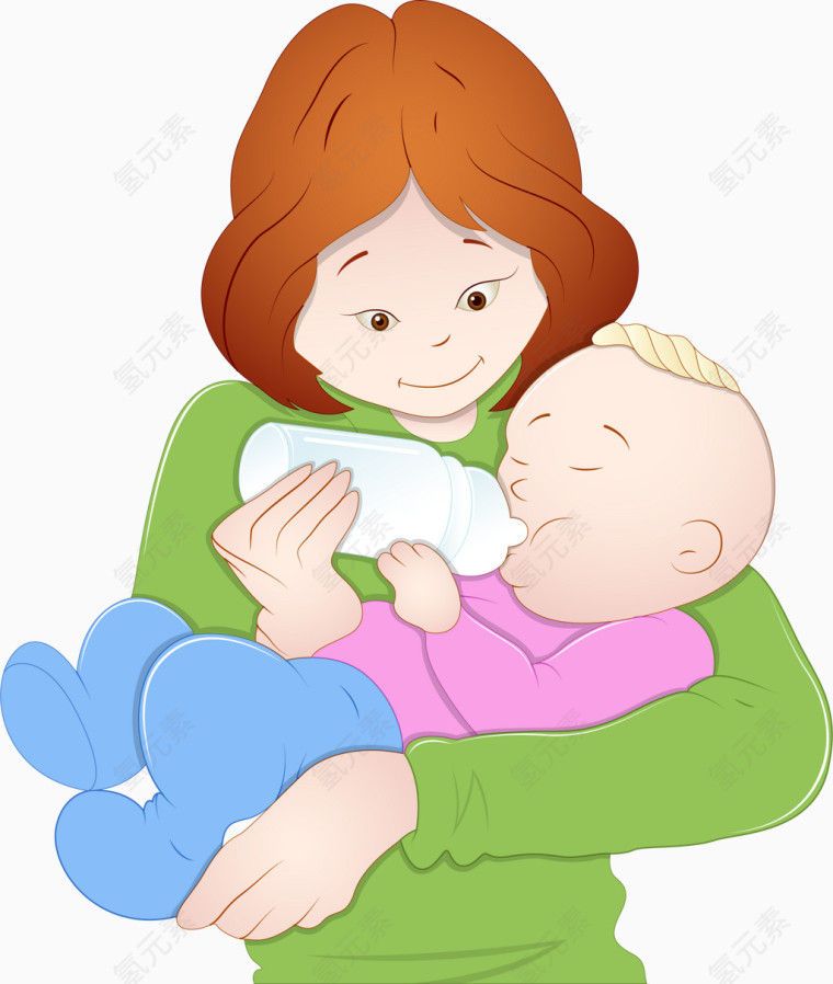 卡通手绘妈妈给宝宝喂奶