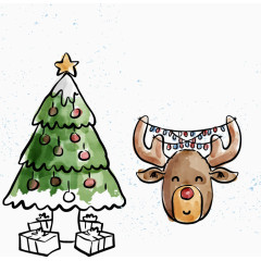 矢量手绘圣诞树圣诞鹿