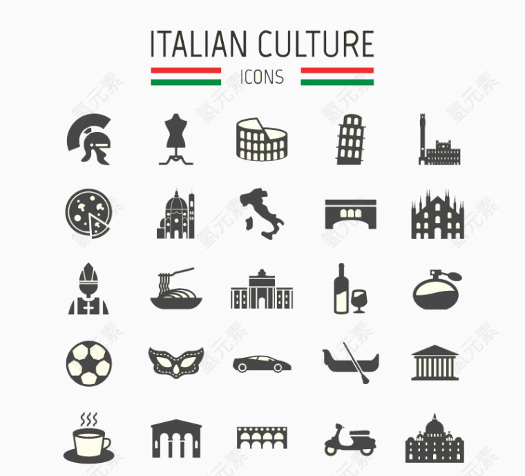 意大利旅游元素图标矢量素材