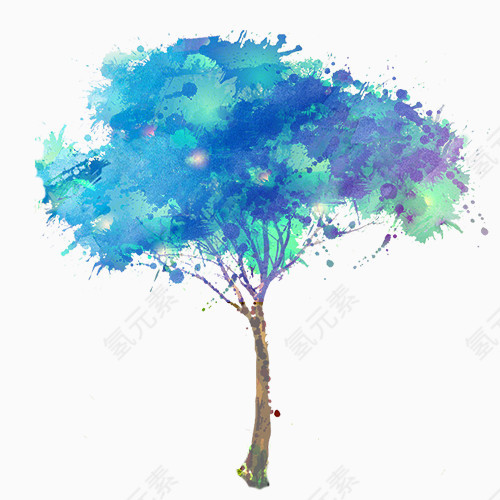 蓝色水彩的树