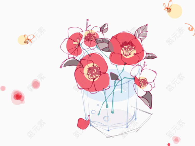 卡通手绘花瓶花盆花