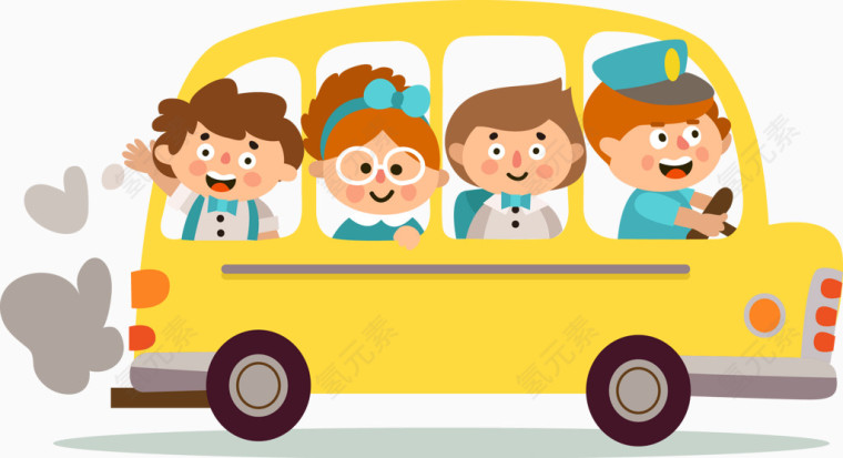 坐校车上学的儿童