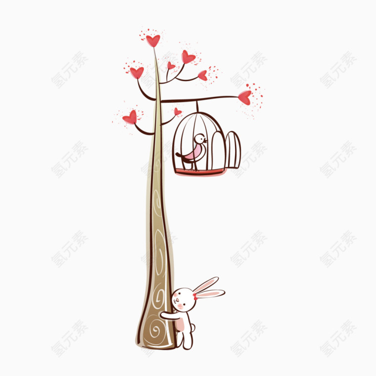 卡通浪漫树枝上的鸟笼