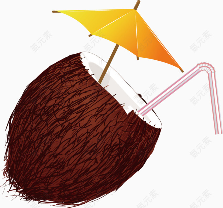 夏日元素椰子伞卡通手绘图标元素