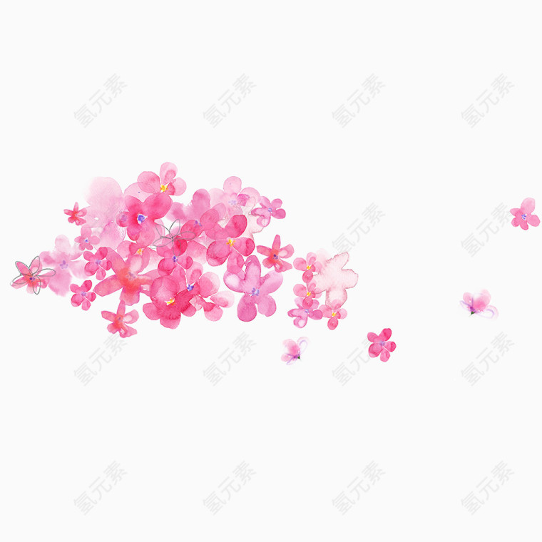 春天粉色水墨花朵素材