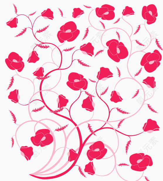 玫红色漂亮弯曲的花纹花叶背景装饰