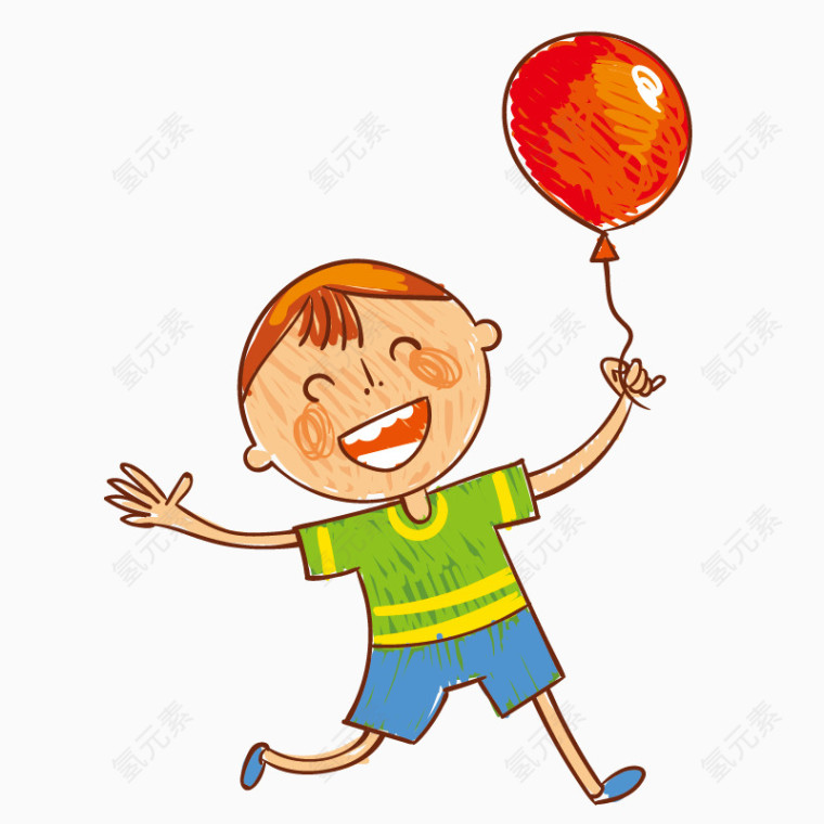 卡通手绘拿着气球大笑男孩