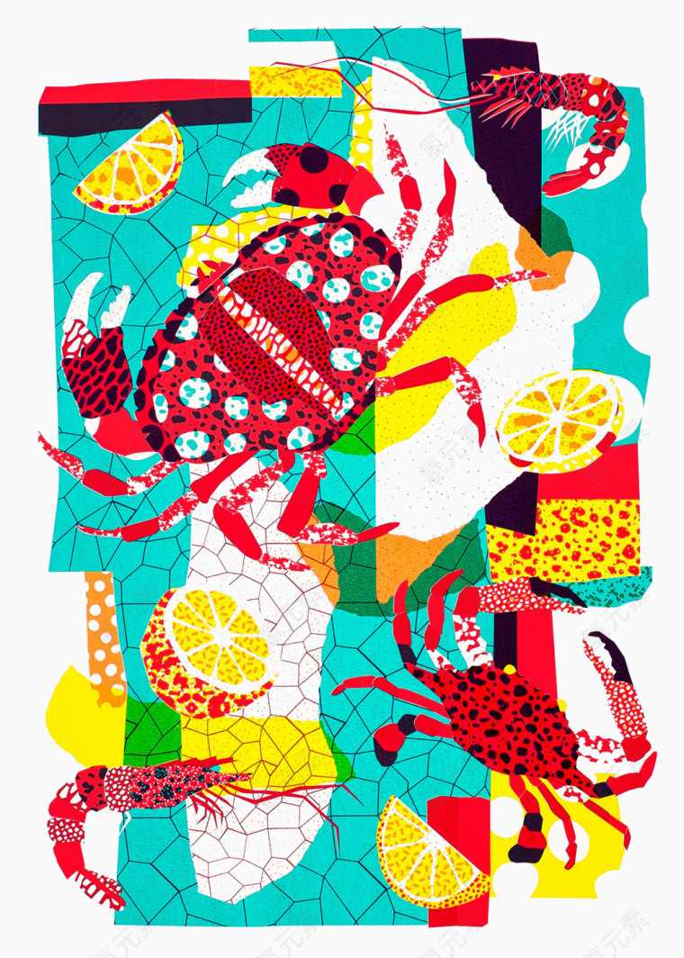 彩绘螃蟹图案
