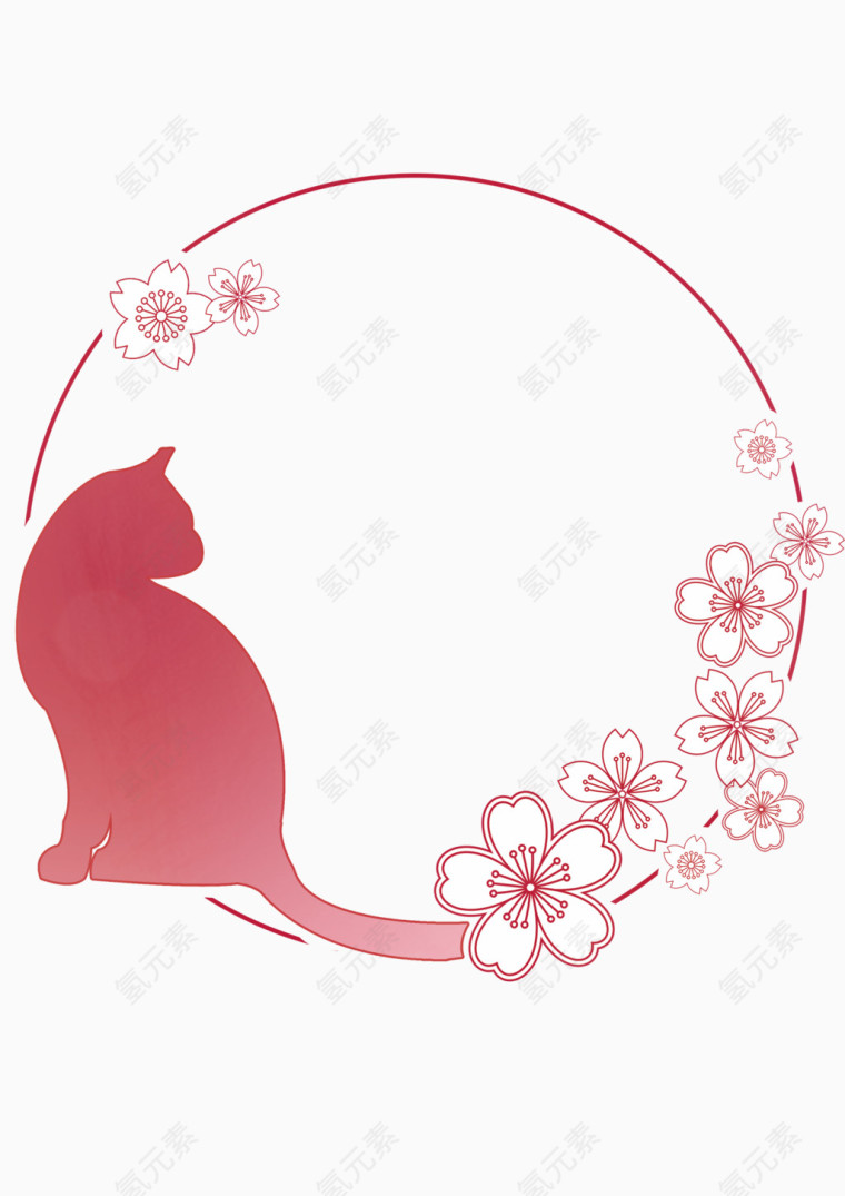 创意手绘猫背景花环