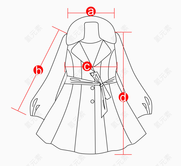 外套服装线稿衣服测量简笔画线条