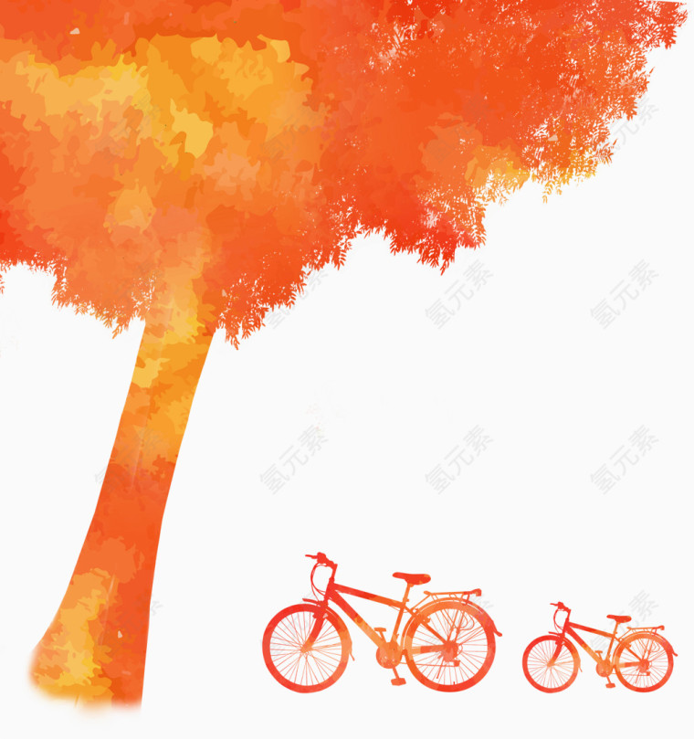 树和树下自行车剪影