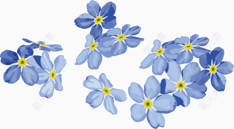 矢量手绘蓝色花朵