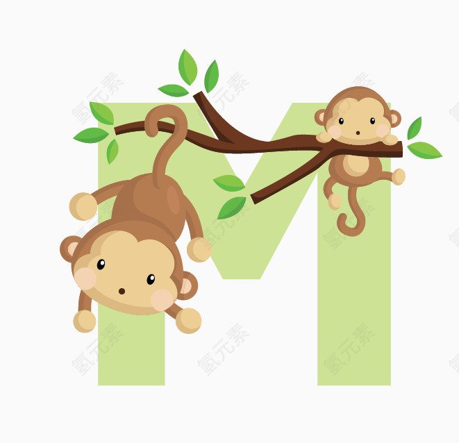 小猴动物造型可爱字母M