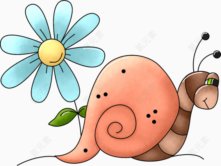 卡通手绘花朵蜗牛