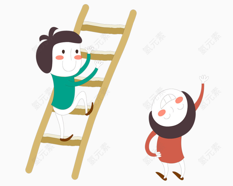 卡通爬梯子的小孩