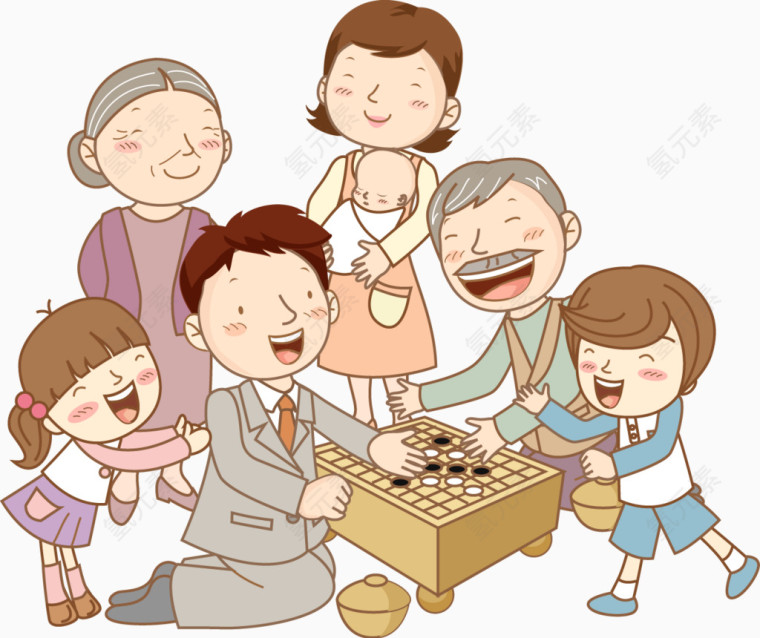 卡通开心全家下围棋