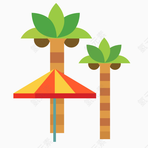 扁平化椰树和伞