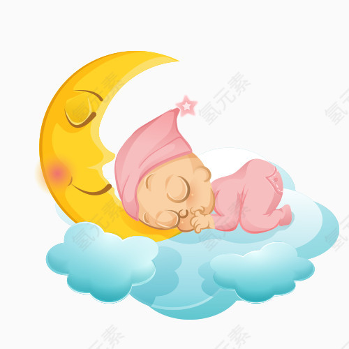 安睡宝宝水彩卡通手绘装饰元素