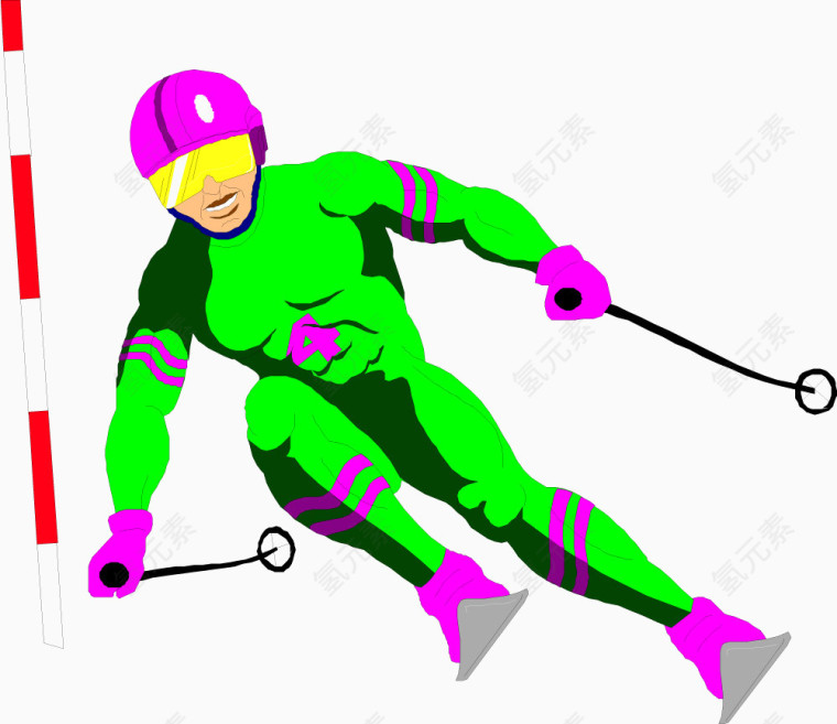 绿衣服滑雪人