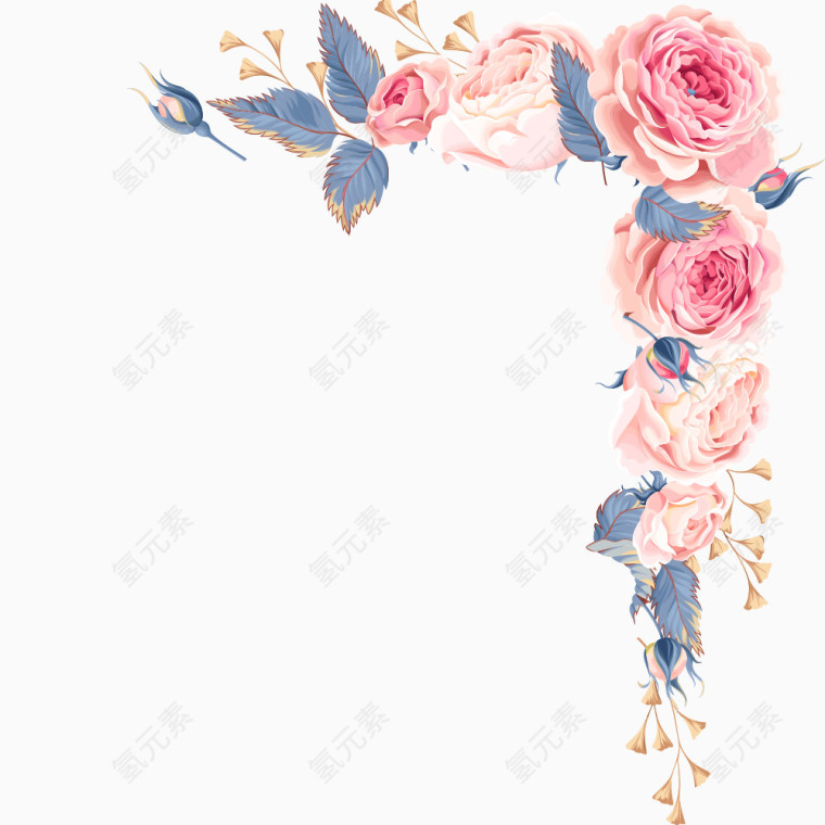 手绘粉色花卉装饰边框