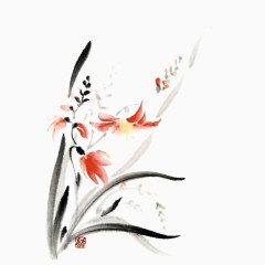 中国风水墨兰花带红花