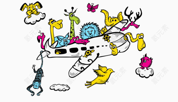 卡通插画动物飞机