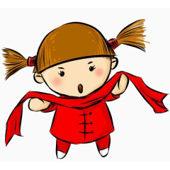 穿红色衣服扎马尾的手绘卡通女孩