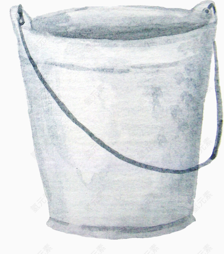 水粉手绘浅灰色水桶