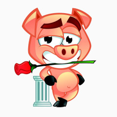 小猪送玫瑰卡通