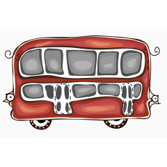 卡通手绘红色双层公共汽车插画